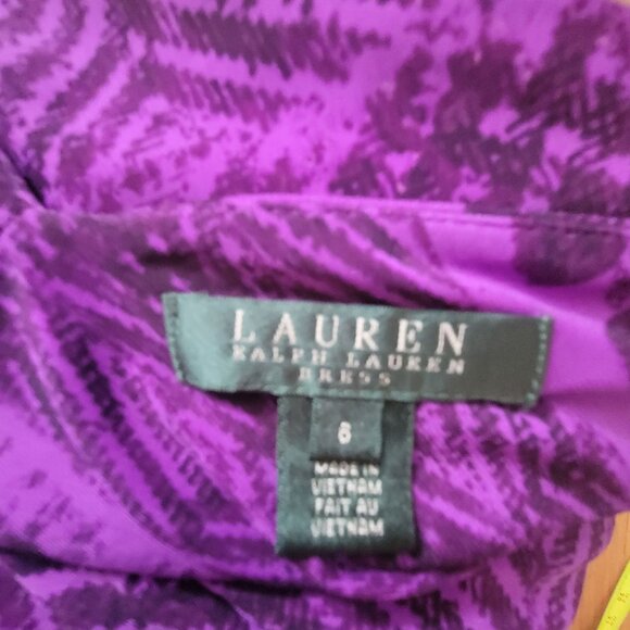 Lauren Ralph Lauren Purple Patterned Sleeveless V-Neck Wrap Sheath Dress Size 8 - Picture 3 of 6